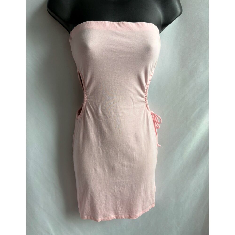 Mini Blush Pink Tube Dress Cutouts sz S Barbiecore Barbie Summer Swim Cover